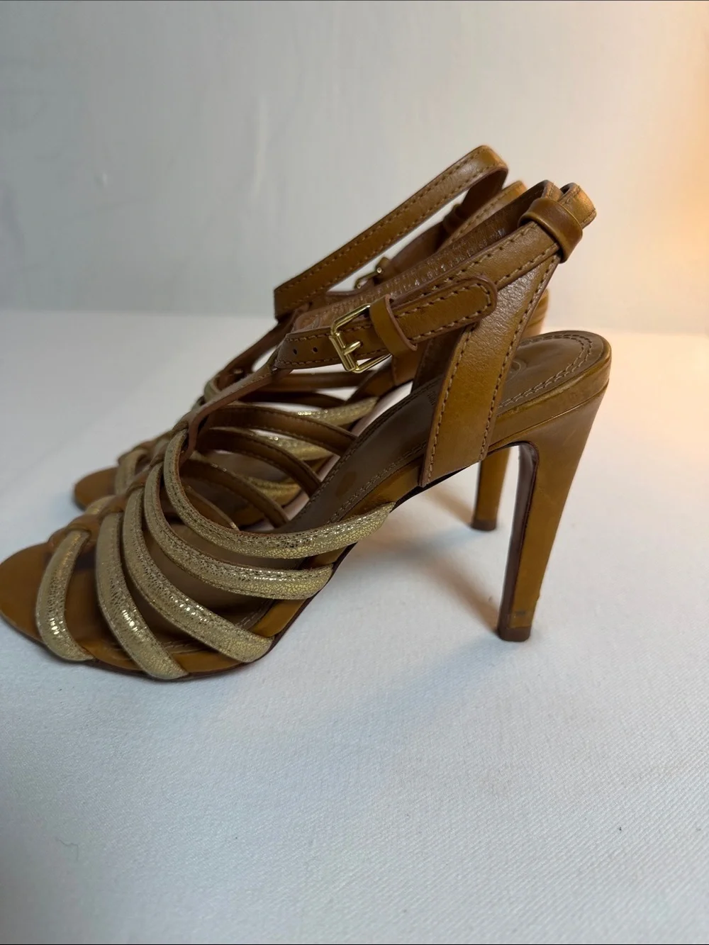 Tory Burch Tan Leather Sandal with Gold Straps